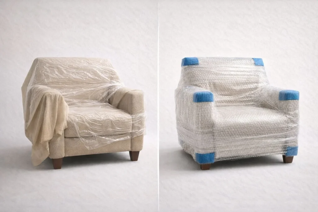 الفرق بين التغليف العادي والتغليف الاحترافي للأثاث